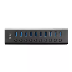 Lindy 10 Port USB 3.0 Hub with On/Off Switches USB 3.2 Gen 1 (3.1 Gen 1) Type-B 5000 Mbit/s Black