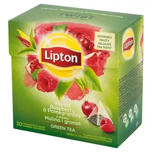 Zaļā tēja LIPTON Aveņu Granātābolu, piramīdas, 20gab