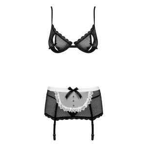 Obsessive MAIDME SET L/XL lingerie set/bodysuit Black, Translucent, White Elastane, Polyamide
