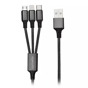 4smarts ForkCord USB kabelis 1 m USB A USB C/Micro USB A/Lightning Melns