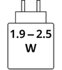 Nepieciešamā lādētāja jauda: 1.9–2.5 W, USB PD