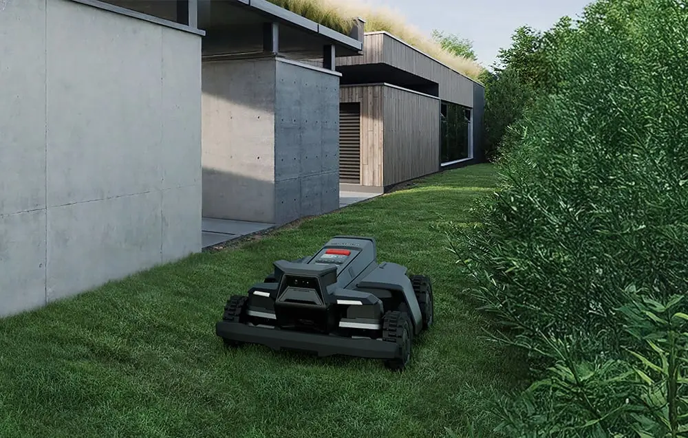 Robot mower achieving a professional cut near a building