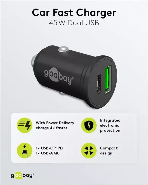 Автомобильное зарядное устройство Goobay Dual-USB USB-C PD 45W Photo 6