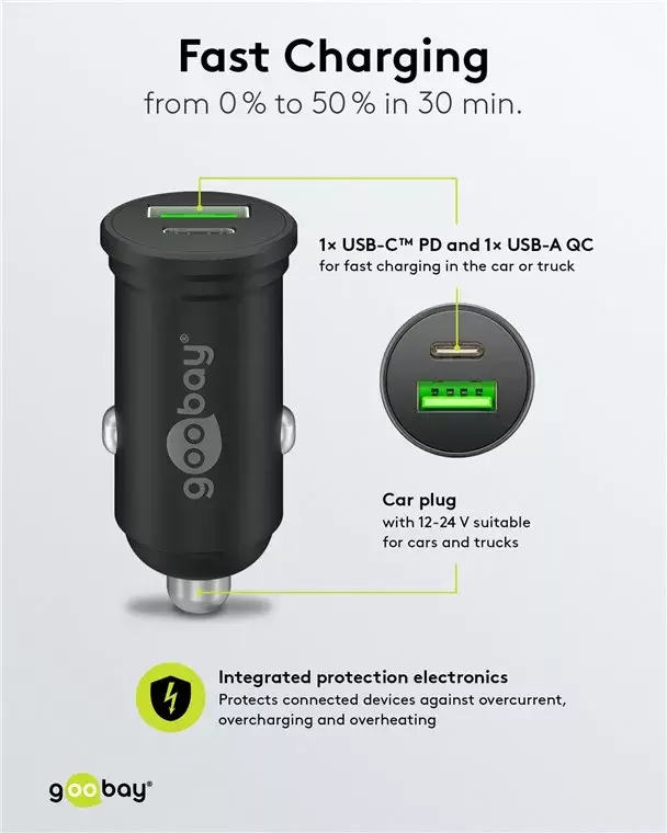 Автомобильное зарядное устройство Goobay Dual-USB USB-C PD 45W Photo 8