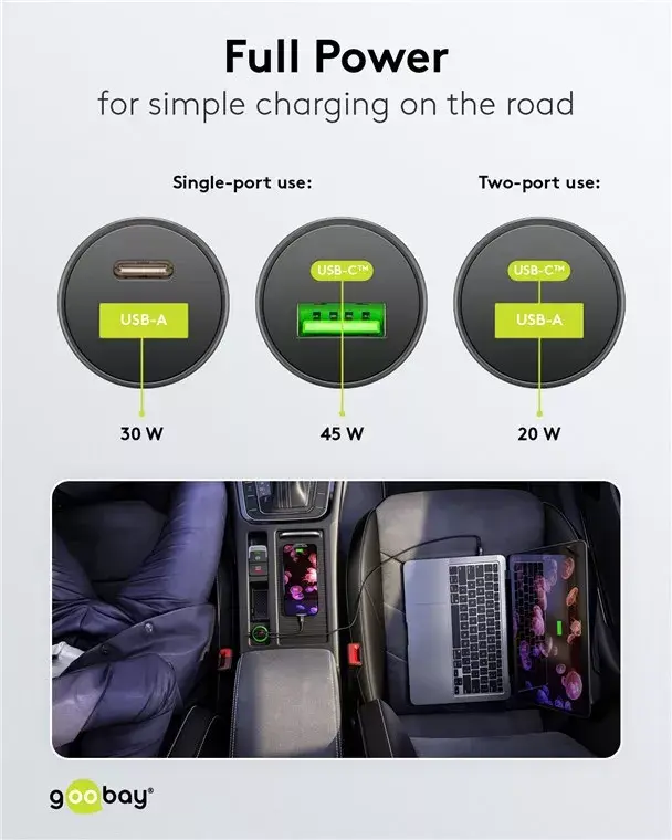 Автомобильное зарядное устройство Goobay Dual-USB USB-C PD 45W Photo 9