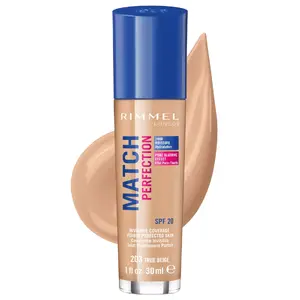 Жидкий тональный крем Rimmel Match Perfection 203 True Beige 30 мл, диспенсер‑помпа, универсальная кожа