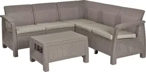 ALLiBERT Keter Corfu Relax Set Outdoor Furniture Set Cappuccino and Sand