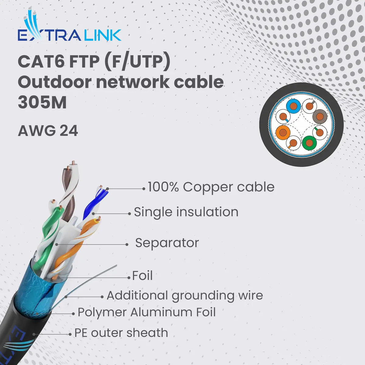 Extralink Twisted pair CAT6 FTP V2 Outdoor 305M Photo 21