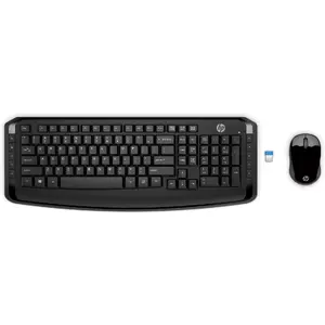 Беспроводной комплект клавиатура и мышь HP 300 — полноразмерная, RF Wireless, чёрный, мышь в комплекте