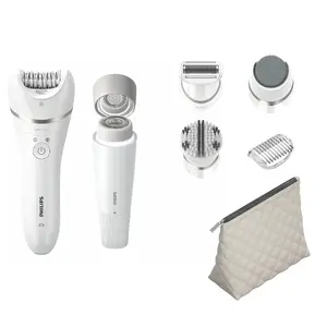 Эпилятор Philips Beauty Set Series 9000 BRE770/92 белый беспроводной для сухого и влажного применения с 32 керамическими пинцетами плавающей головкой бритвой и триммером