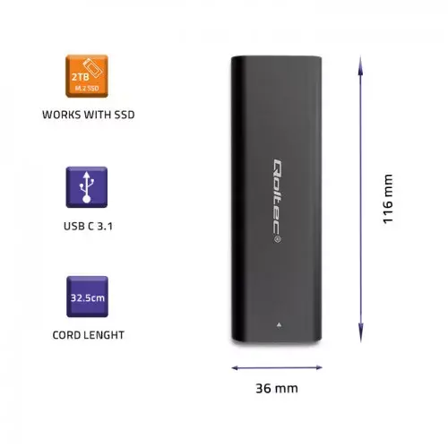 QOLTEC 50311 korpuss M.2 SATA ar USB Type-C Photo 3