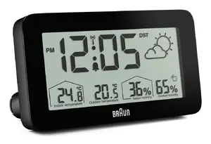 Радиоконтролируемые цифровые часы-метеостанция Braun BC13BP-DCF с ЖК-экраном, отображением температуры и влажности, черные