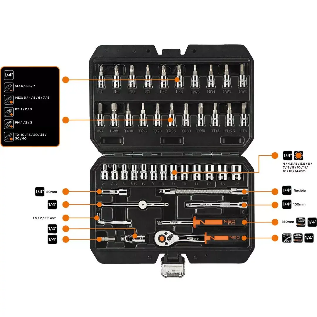 Socket set NEO tools 10-004 — 1/4" sockets Photo 4