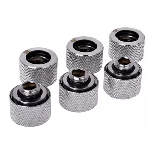 Alphacool 17384 Compression Fitting 1/4 inch to 16mm Nickel Silver 6-Pack