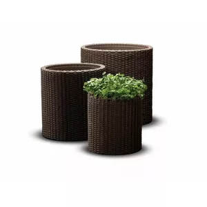 Flower pot set Keter 220455 Cylinder Planters brown S M L — three sizes (S, M, L)