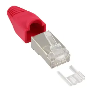 Разъем RJ45 8P8C InLine с защитой от изгиба и ниткой красный