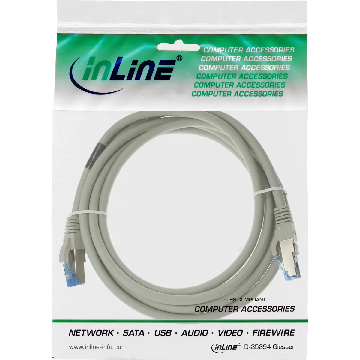 Сетевой кабель InLine S/FTP Cat.6A 500МГц 0.5м серый Photo 4