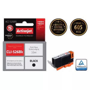 Картридж ActiveJet ACC-526CN Cyan, совместимый с Canon CLI-526C, краситель 10 мл, повышенная ёмкость (XL), упаковка 1 шт.