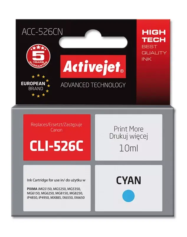 Картридж ActiveJet ACC-526CN Cyan (совместим с Canon CLI-526C) Photo 2