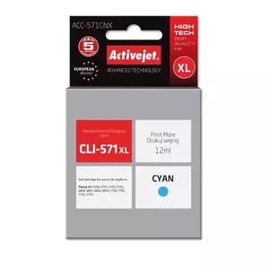 Ink cartridge ActiveJet ACC-571CNX compatible for Canon, Cyan, XL high-yield 12 ml, 760 pages