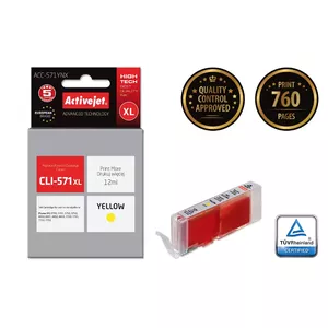 Saderīgs tintes kasetne ActiveJet ACC-571YNX Dzeltena, High (XL) 12 ml, krāsvielu tinte Canon CLI-571XL