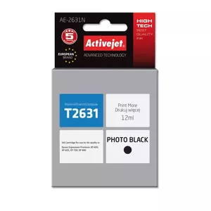 Ink cartridge ActiveJet AE-2631N Compatible for Epson T2631, High (XL) yield photo black, 12 ml pigment ink