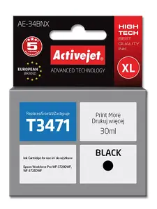 Совместимые чернила ActiveJet AE-34BNX для Epson 34XL T3471, пигментные чёрные, 30 мл, повышенная ёмкость (XL), в упаковке 1 шт.