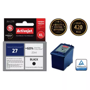 Ink cartridge ActiveJet AH-27R compatible for HP 27 C8727A, Black, Pigment ink, High (XL) 20 ml, single pack, refurbished