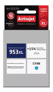 Ink cartridge ActiveJet AH-953CRX — compatible replacement for HP 953XL L0S70AE, dye-based cyan, 50 ml (single pack, high yield)