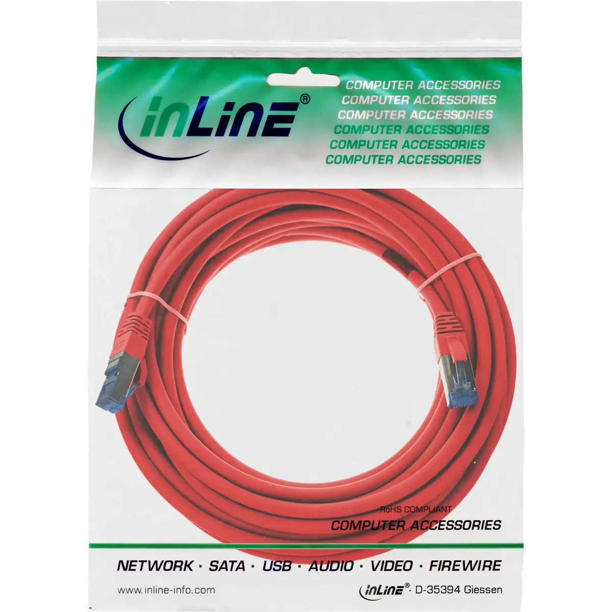 Пач-корд InLine Cat6a 20м Красный - RJ-45 S/FTP Photo 4