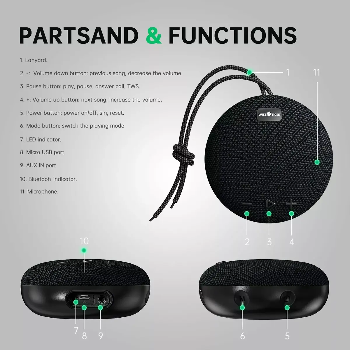 Portable Speaker Wise Tiger C200 WT-C200BK Photo 6