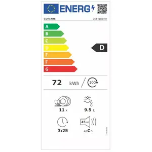 Gorenje GS541D10W Slimline Freestanding Dishwasher, 11 Place Settings, Energy Class D, 45 dB