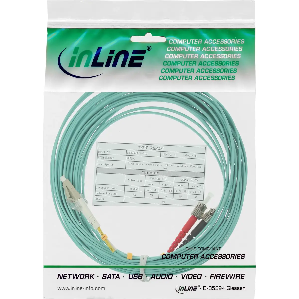 InLine Fiber Optical Duplex Cable LC/ST 50/125µm OM3 0.5m Photo 2