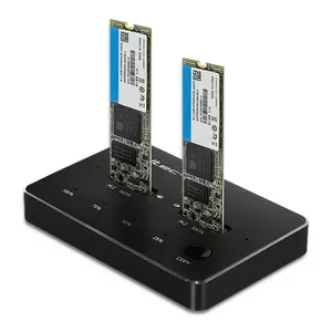 Disku dokstacija QOLTEC 50310 2x M.2 SSD (SATA NGFF), alumīnija korpuss, 6 Gb/s, atbalsts 22×30–22×110 mm