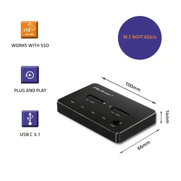Док-станция QOLTEC 50310 для 2x M.2 SSD Photo 3
