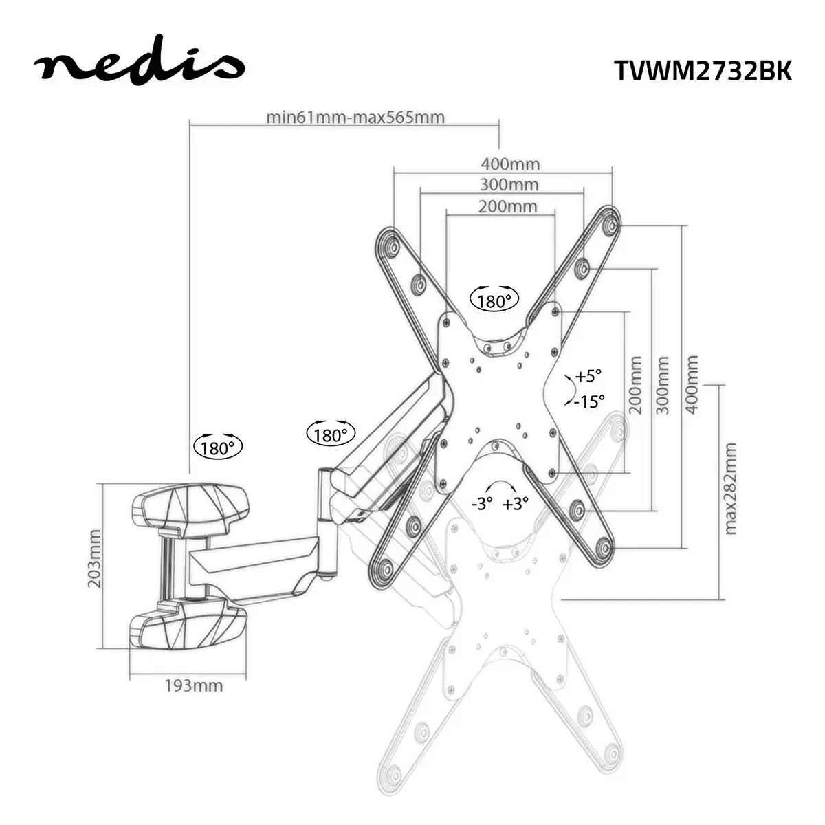 Nedis TVWM2732BK TV wall mount for 55" Photo 11