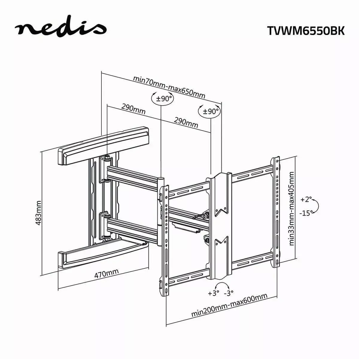 Nedis TVWM6550BK sienas kronšteins 37"–80" Photo 8
