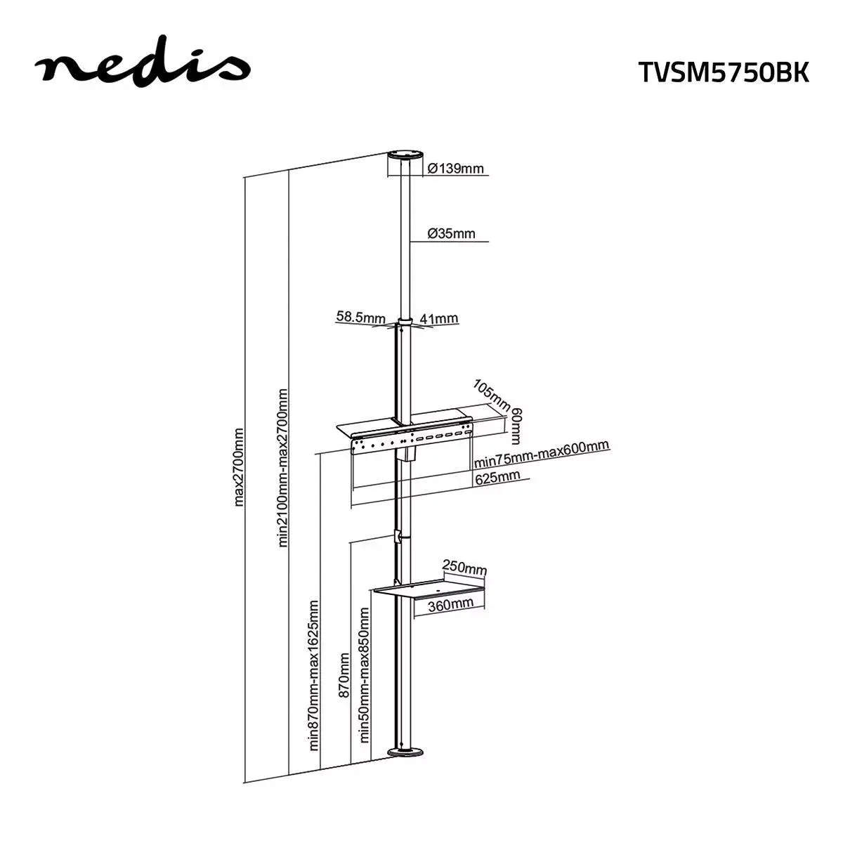 Nedis TVSM5750BK TV stiprinājums 37–70" Photo 10