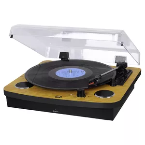 Turntable Trevi TT 1022 BT — direct-drive wooden housing, Bluetooth, AUX-in, RCA, 6W RMS, 470×180×41 mm
