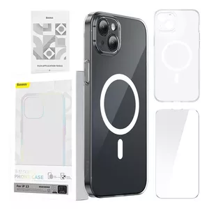 Phone case Baseus Magnetic Crystal Clear for iPhone 13, transparent, with tempered-glass screen protector