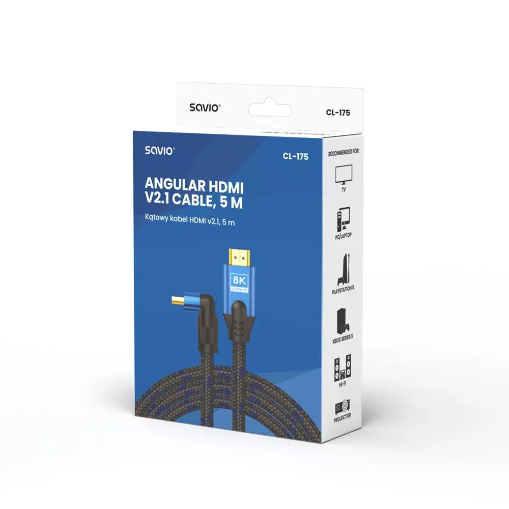 SAVIO HDMI v2.1 leņķveida kabelis 5 m Photo 3