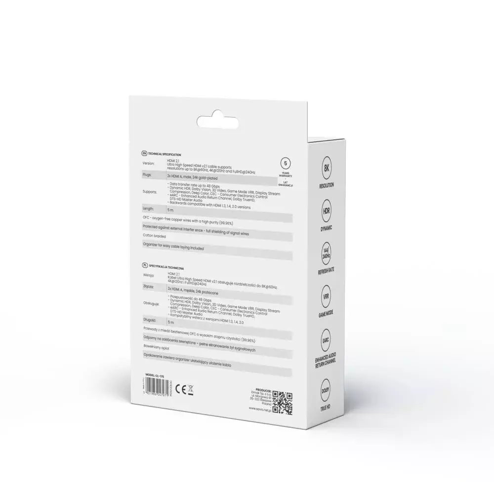 SAVIO HDMI v2.1 leņķveida kabelis 5 m Photo 4