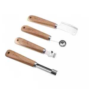 KingHoff 93707 4-Piece Fruit Preparation Set, Stainless Steel and Acacia Wood