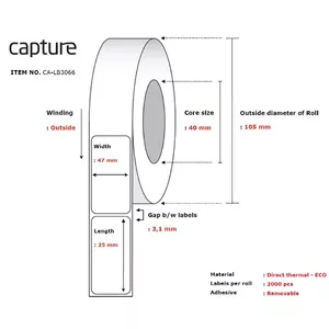 Printer label Capture CA-LB3066 White Roll 2000 labels