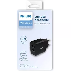 Philips DLP2620|12 duālais USB lādētājs 17W | 2.4A melns