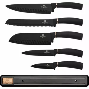 Kitchen knife set berlinger haus BH-2535 with 5 knives and magnetic strip, Black Rose finish