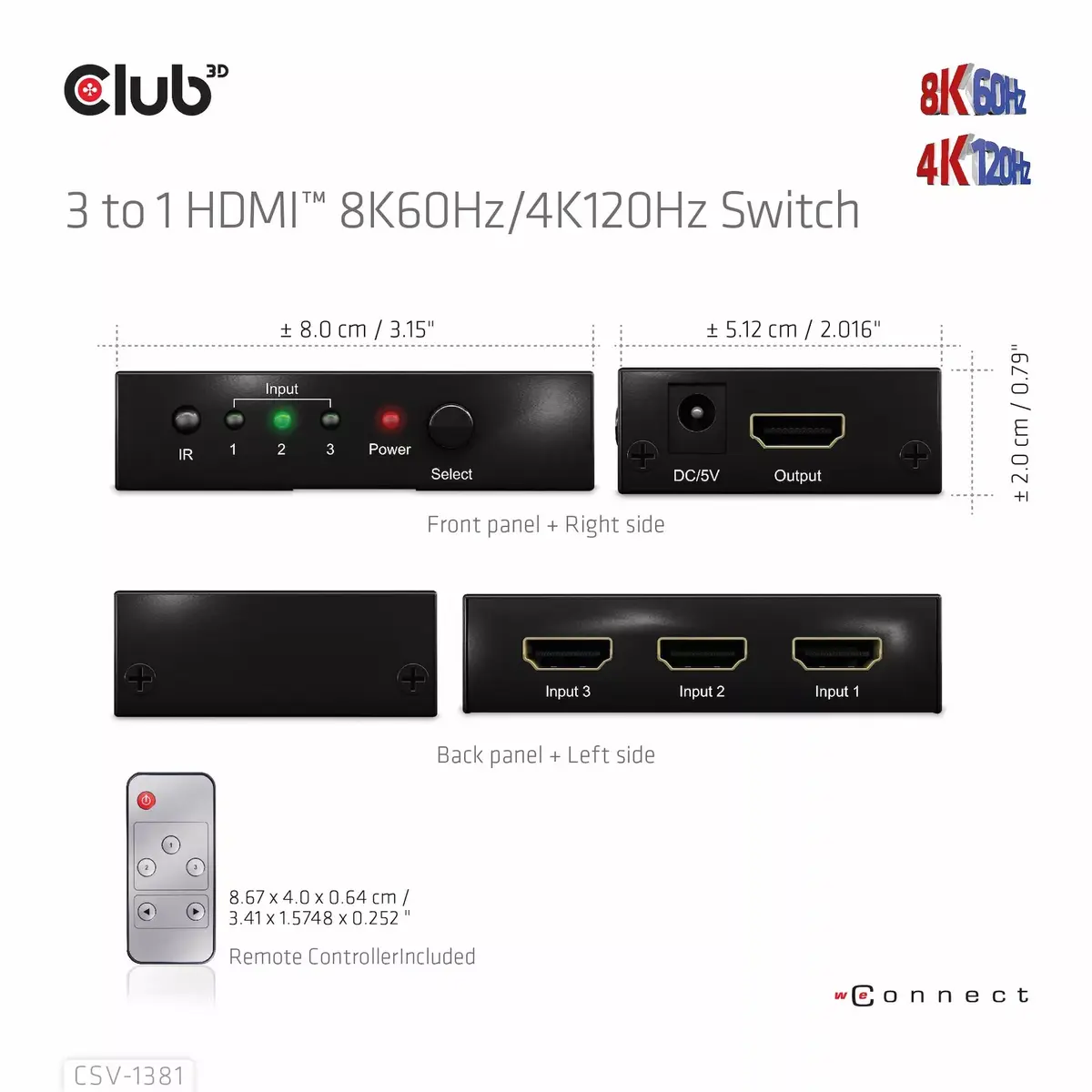 CLUB3D 3 uz 1 HDMI™ 8K60Hz/4K120Hz slēdzis Photo 10