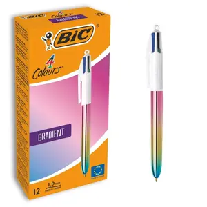 Ручка шариковая BIC 511034 — с защёлкой и выдвижным механизмом, средний наконечник, набор 12 шт. (чёрные/синие/зелёные/красные)