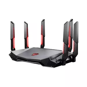 MSI RADIX AXE6600 WIFI 6E TRI-BAND bezvadu rūteris Tīkls Gigabit Ethernet Divkāršā frekvenču josla (2.4 GHz / 5 GHz) Melns, Sarkans