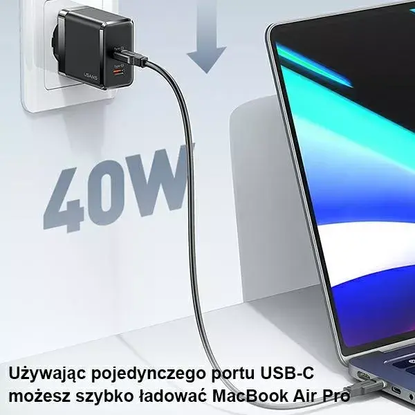 Сетевое зарядное usams T54 — 2x USB-C, 40 Вт PD Photo 3